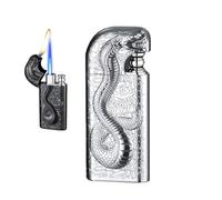 AXIASUU Direct-fire Double-fire Lighter, Windproof Adjustable Flame Torch Lighter, Embossed Snake Design Lighter, Cigar Candle Cigarette, Men's Gift(Silver)