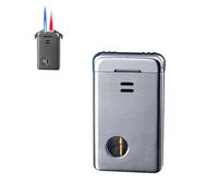 AXIASUU Metal Butane Gas Lighter, Windproof Direct-charge Double-fire Lighter, Flame Adjustable Size Torch Lighter with Transparent Viewing Window, High-end Gift for Men and Women(A)
