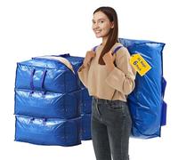 AXIESO Extra Large Moving Bags - 6-Pack Heavy Duty Moving Bags - Sturdy Backpack Straps Handles, Zippers - Reusable Moving Storage Bags for Clothes - Folding Collapsible Storage Tote Bag Set - Blue