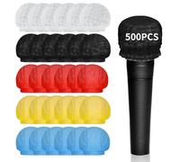 Axigundaone 500 Pcs Disposable Microphone Covers, Non-Woven Handheld Microphone Cover Windscreen, Elastic Band Microphone Hygiene Covers for KTV, Recording Room (Colorful)