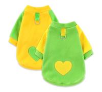 AXIIJGL 2 Pack Cozy Fleece Dog Sweaters with Heart Pattern Cute Puppy Sweater for Small Dogs Cat Apparel XS XXS X-Small Extra Small Dachshund Turtleneck Sweatshirts for Winter Outfits