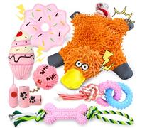 AXIIJGL 9 Pack Puppy Toys Puppy Teething Toys no Stuffing Duck Dog Toy Donut Cake Squeaky Dog Toys Chewers Calming Chews for Dogs Rubber Dog Toys with Treat Ball Dog Bone for Small Dogs Puppies