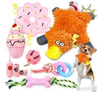AXIIJGL 9 Pack Puppy Toys Puppy Teething Toys no Stuffing Duck Dog Toy Donut Cake Squeaky Dog Toys Chewers Calming Chews for Dogs Rubber Dog Toys with Treat Ball Dog Bone for Small Dogs Puppies