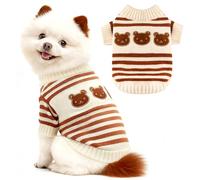 AXIIJGL XS Dog Sweater with Cute Bear Pattern, Striped Soft Stretchable Fleece Warm Puppy Clothes for Small Dogs Cats, French Bulldog, Chihuahua for Winter