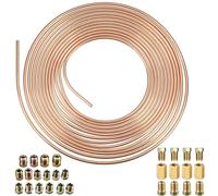 AXILYZE 32.8ft(10m) Car Brake Pipe Kit, 3/16" Copper Coated Tubing Set with16 Nut Fittings and 12 PCS 3/16" Brass Fittings(4 Unions & 8 Nuts for SAE Inverted Flaring Brake Pipe)