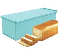 AXIM Grand Size Loaf Pan with Lid,2.2LB Bread Loaf Tin,Non-Stick Toast Box Pull Man Loaf Pan with Slide Cover,Bread Maker Mould for Baking 1000 gram Dough (Blue)