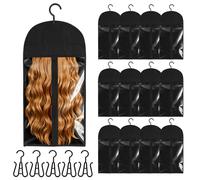 Axincardarm 12 Pcs Hair Extensions Storage Bag Non-Woven Fabric Wig Storage Bags with Hanger, Portable Hair Extension Holder for Wigs and Hairpieces, 30 x 60 cm, Black