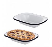 Axincardarm 2 Pcs Enamel Pie Dish Enamel Roasting Tin with Blue Rim Pie Dishes for the Oven Pies Roasts, 20 x 15 x 4.5cm