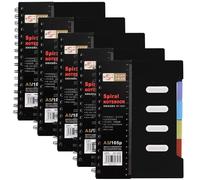 Axincardarm 5 Pcs A5 Notebook with Dividers 260 Pages Spiral Subject Notebooks Wirebound Project Notebook for Writing Office Home, Black, 21.5 x 15.7cm