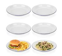 Axincardarm 6 Pcs Enamel Plates 26cm White Enamel Pie Dish with Blue Rim, Round Enamelware Dinner Serving Platter for Snacks, Desserts, Salad, Camping, Picnic
