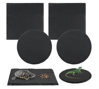 Axincardarm 6 Pcs Reptile Basking Platform Tortoise Rock Plate Slate, Feeding Dish Rocks Plate for Turtles, Lizards, Geckos, Snakes, Black