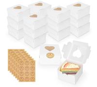 Axincardarm 80 Pcs 4 Inch White Cupcake Box Paper Individual Bakery Boxes with Clear Window and Stickers, Small Cake Boxes for Desserts Candy Pastries Cookies Pies