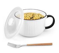 Axincardarm Soup Bowls with Handles and Lid 800ml Ceramic Soup Mug with Fork, Porcelain Microwave Bowl for Noodle, Ramen, Porridge, Cereal, Salad