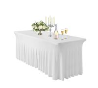 Axincardarm Table Skirt Ruffles 6ft Table Covers White Tablecloth for Rectangle Tables, Cafe, Restaurants, Party