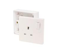 Axiom 13A Single One Gang Switched Socket & Premium Single Surface Mount 25mm Pattress Box 1 Gang Set Electrical Switch - Concealing Screw Caps Included