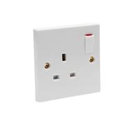 AXIOM 13Amp Single/Double Switched Socket, 1 Gang 2 Way 10Amp Light Switch, White Plastic UK 3-Pin Plug-In Outlet