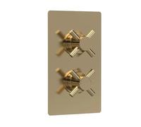 Axiom 2 Outlet Dual Crosshead Thermostatic Valve Diverter Brushed Brass | Brushed Brass, Rectangular, Twin Crosshead, Diverter, +/- 2-3 Degrees, 0.5 Bar Minimum, 15mm And 22mm