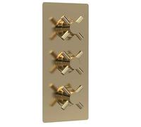 Axiom 2 Outlet Triple Crosshead Thermostatic Valve Brushed Brass | Brushed Brass, Rectangular, Three Crosshead Handles, +/- 2-3 Degrees, 0.1 Bar Minimum, 15mm And 1/2 BSP