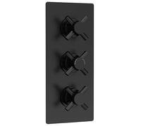 Axiom 2 Outlet Triple Crosshead Thermostatic Valve Matt Black | Matt Black, Rectangular, Three Crosshead Handles, +/- 2-3 Degrees, 0.1 Bar Minimum, 15mm And 1/2 BSP