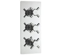 Axiom 3 Outlet Triple Crosshead Thermostatic Valve Diverter Chrome | Chrome, Rectangular, Three Crosshead Handles, Diverter, +/- 2-3 Degrees, 0.5 Bar Minimum, 15mm And 22mm