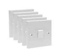 AXIOM Single/Double Switched Socket 13Amp, Single Light Switch Wall 1 Gang 2 Way 10Amp Plug Electric 13 Amp with/without Surface Mount 25mm Pattress Box, White (Single switch faceplate, 5)