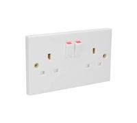 AXIOM Single/Double Switched Socket 13Amp, Single Light Switch Wall 1 Gang 2 Way 10Amp Plug Electric 13 Amp with/without Surface Mount 25mm Pattress Box, White (Double socket faceplate, 1)