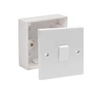 AXIOM Single/Double Switched Socket 13Amp, Single Light Switch Wall 1 Gang 2 Way 10Amp Plug Electric 13 Amp with/without Surface Mount 25mm Pattress Box, White (Single switch SET, 2)