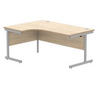 Axis I Left Hand Ergonomic Office Desk, 160wx120/80dx73h (cm), Silver Frame, Canadian Oak, Express Delivery