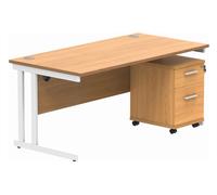 Axis I Office Desk Bundle Deal 1, 160w (cm), White Frame, Norwegian Beech, Express Delivery