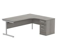Axis I Office Desk Bundle Deal 13, 180w (cm), Silver Frame, Alaskan Grey Oak, Fully Installed