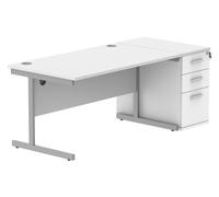 Axis I Office Desk Bundle Deal 4, 140wx80dx73h (cm), Silver Frame, Arctic White
