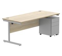 Axis I Office Desk Bundle Deal 5, 180wx80dx73h (cm), Silver Frame, Canadian Oak