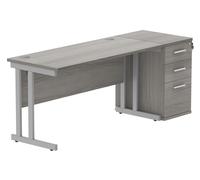 Axis II Office Desk Bundle Deal 3, 140w (cm), Silver Frame, Alaskan Grey Oak