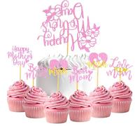 AxiyanX 13PCS Mothers Day Cake Topper & Cupcake Toppers, Pink Glitter Heart Happy Mother‘s Day Party Decorations for Mom, Grandma, Birthday Brunch - Feliz Dia de la Madre