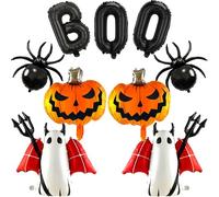 AxiyanX Halloween Balloons 9Pcs Set - Ghost, Black Spider, Orange Pumpkin & Boo Foil Balloons - Heavy Duty Halloween Party Decorations, No Leak Metallic Balloons for Spooky Home (Style1)