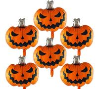 AxiyanX Scary Halloween Pumpkin Balloons 6Pcs - 30 Inch Foil Balloons for Party Decor, Large Metallic Jack O Lantern Balloons with String, Spooky Indoor Outdoor Halloween Decorations