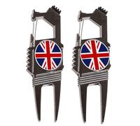 AXKAL Golf Divot Tool& Ball Marker 7-in-1 Function - Bottle Opener Groove Cleaner Clean Brush and Belt Clip 2 Pack, Portable & Useful Designed to Be the Ultimate Tool for the Green (Style A, Black)
