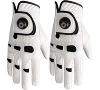 AXKAL Golf Glove Men Left Hand Right Leather With Ball Marker Value 2 Pack, Mens Golf Gloves All Weather Left Right Handed Golfer Durable Soft Comfortable Fit Size S M ML L XL (White, XXL, Right)