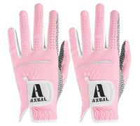 AXKAL Golf Gloves Women Enhanced Grip Comfortable Value 2 Pack Right Left Hand, Lightweight All Weather Breathable Ladies Golf Gloves Purple Pink Sizes S M ML L XL (Pink, S, Left)