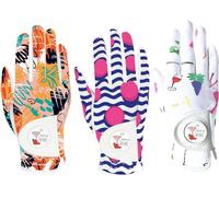 AXKAL Golf Gloves Women Right Handed Golfer Left Hand with Ball Marker 3 Pack, Ladies Breathable Soft All Weather Grip Printed Pattern Colored Glove (Small, Worn On Right Hand,3 Pack Full Finger)