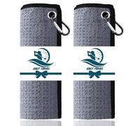 AXKAL Golf Towels for Golf Bags with Clip Black Heavy Duty Carabiner 16’’x16’’Value 2 Pack, Tri-fold Golf Towels Premium Microfiber Fabric Waffle (2 Pack 16''x16'', Grey)