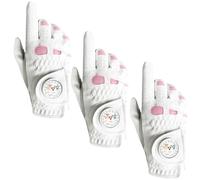 AXKAL Lady Golf Glove Ladies Women Left Hand Right Leather With Ball Marker Value 3 Pack (Not In Pair), Gloves Durable Soft Good Grip Fit Small Medium Large XL (Pink, M, Right)