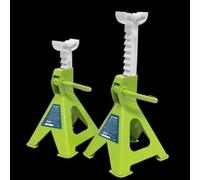 Axle Stands (Pair) 2 Tonne Capacity per Stand Ratchet Type - Hi-Vis Green