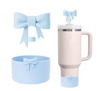 AXMCCH 7.5cm Silicone Bottle Cover &10mm Bow Shape Straw Topper for Stanley Cup 12-40oz (2pcs Light Blue)