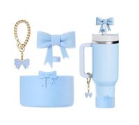 AXMCCH 7.5cm Silicone Bottle Cover &10mm Bow Shape Straw Topper for Stanley Cup 12-40oz (3pcs Blue)