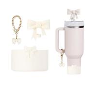 AXMCCH 7.5cm Silicone Bottle Cover &10mm Bow Shape Straw Topper for Stanley Cup 12-40oz (3pcs Cream White)