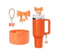 AXMCCH 7.5cm Silicone Bottle Cover &10mm Bow Shape Straw Topper for Stanley Cup 12-40oz (3pcs Orange)