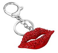 Axmerdal 3D Hot Lip Shape Sparkling Charm Blingbling Red Lady Sex Lip Silver Keyring Crystal Rhinestone Keychain Car Bag Pendant Handbag Purse Charm Ornament, Red, S