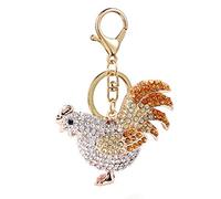 Axmerdal Chicken Cock Rooster Crystal Rhinestone Keyring Car Handbag Pendant Charm Pompom Key Chain Gift, Gold, S