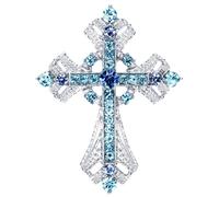Axmerdal Cross brooches and pins for women Sparkling Aquamarine Clear Crystal Rhinestones Holy Cross Christian Religious Jewelry, S, Alloy Steel, rhinestone